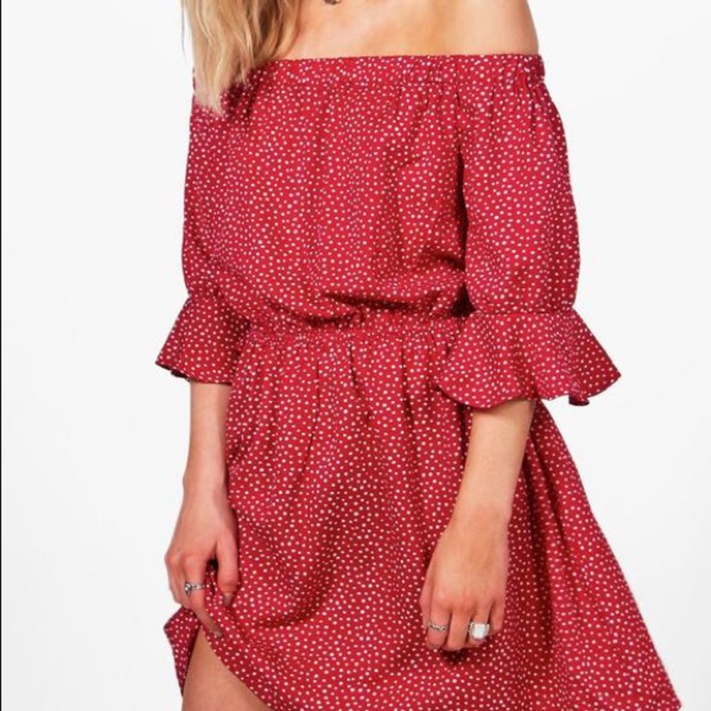 Red off the shoulder dress