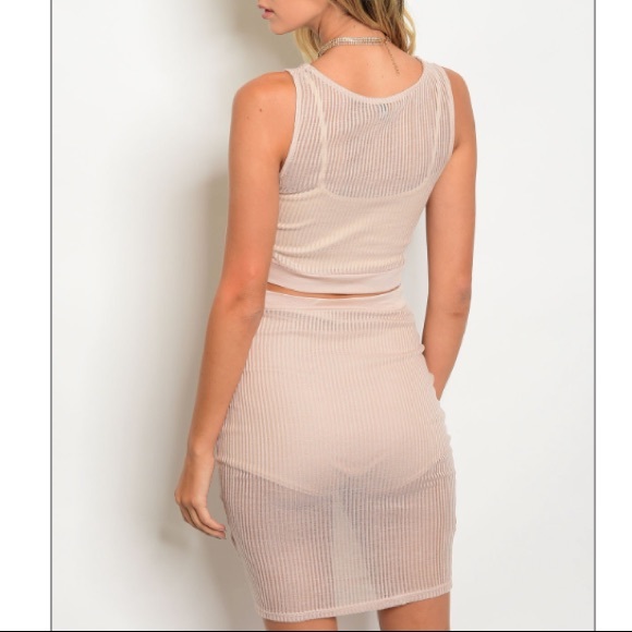 Nude mesh 2 piece top & skirt set, NEW! - Picture 2 of 6