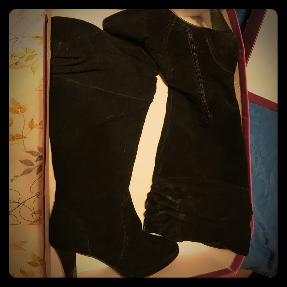 Black suede 3 inch heel boots