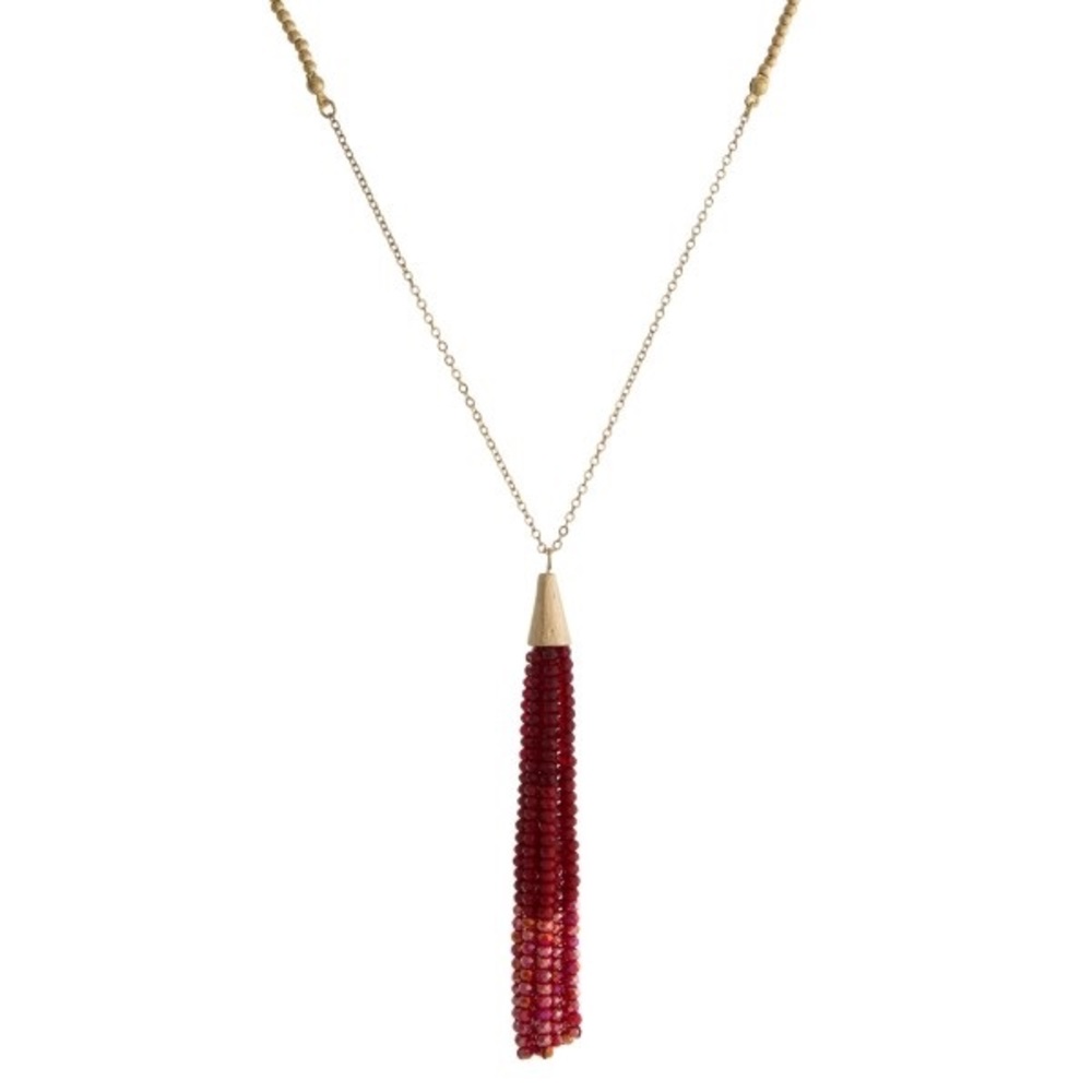 Burgundy Ombré Beaded Tassel Necklace