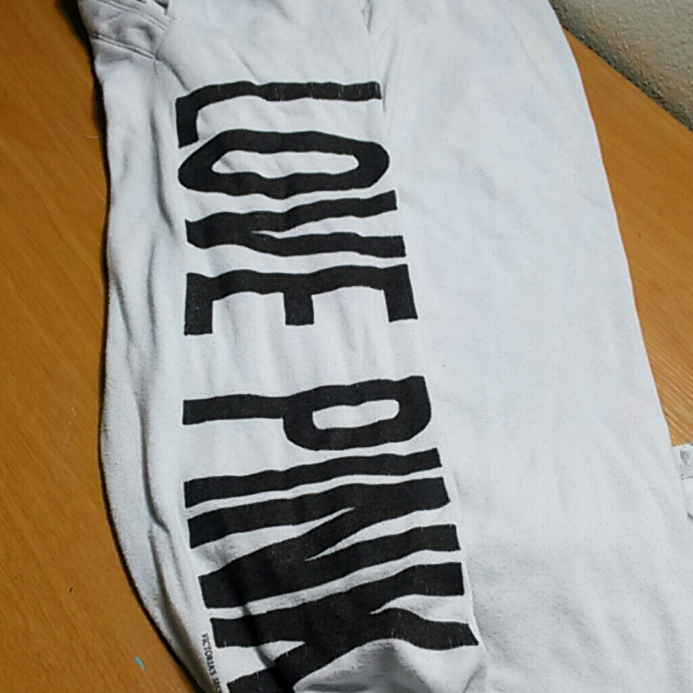 VS PINK white w/ black logo boyfriend pants