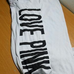 VS PINK white w/ black logo boyfriend pants