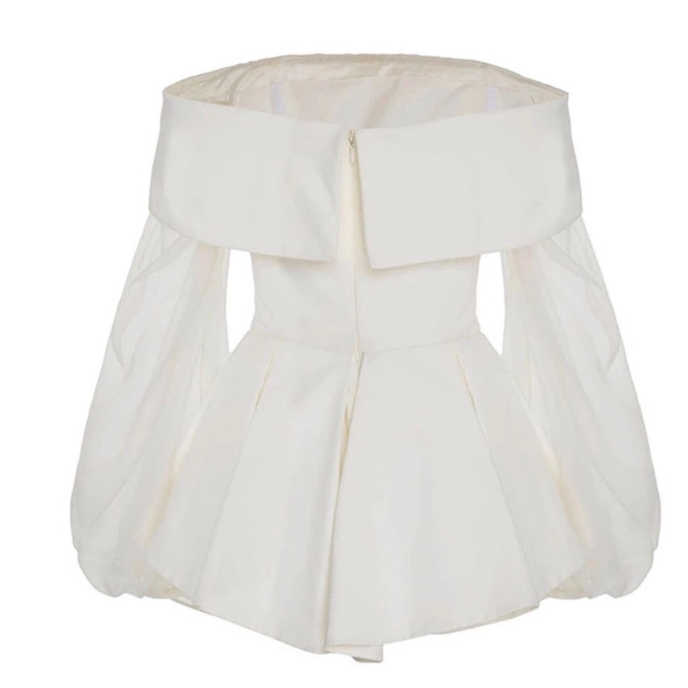 Silky White Sheer Sleeve Off The Shoulder Top - Picture 5 of 8
