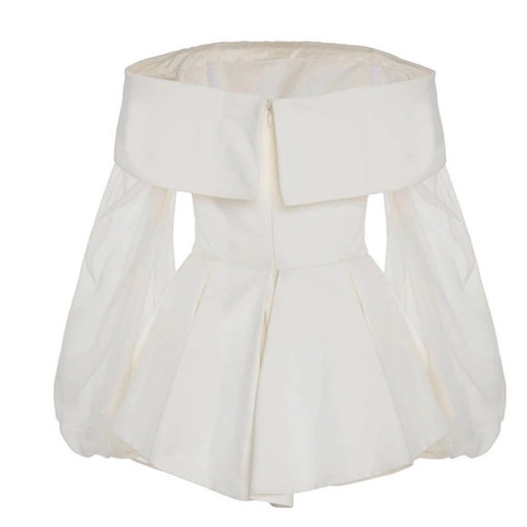 Silky White Sheer Sleeve Off The Shoulder Top - Picture 5 of 8