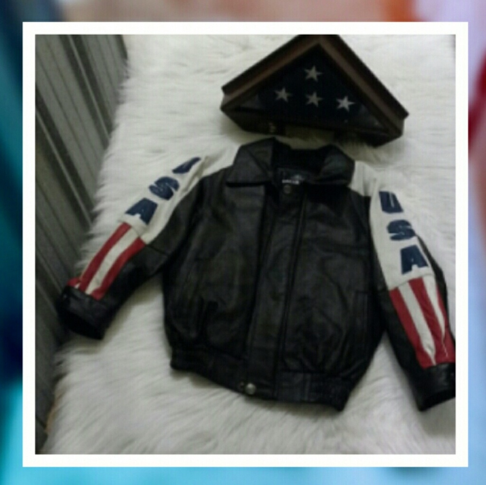 VINTAGE 90's USA Flag Leather Motorbike Jacket (unisex) - Picture 5 of 17