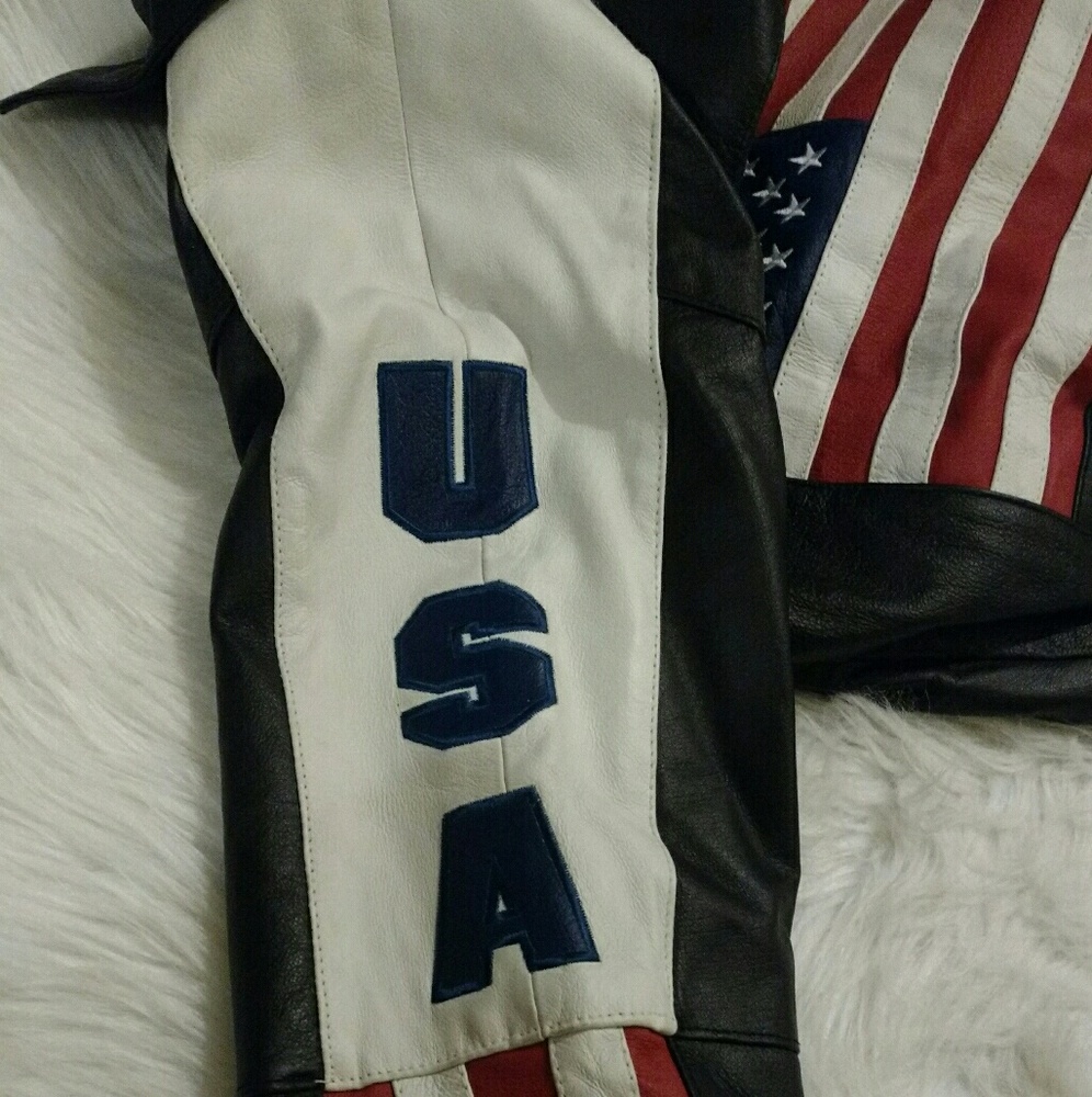 VINTAGE 90's USA Flag Leather Motorbike Jacket (unisex) - Picture 7 of 17