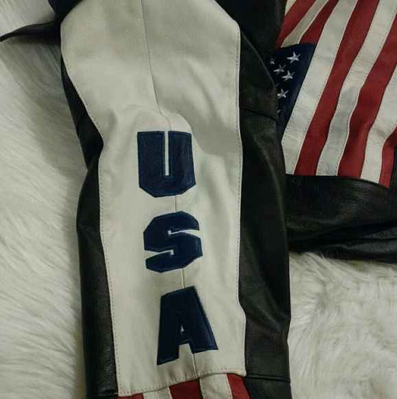 VINTAGE 90's USA Flag Leather Motorbike Jacket (unisex) - Picture 7 of 17