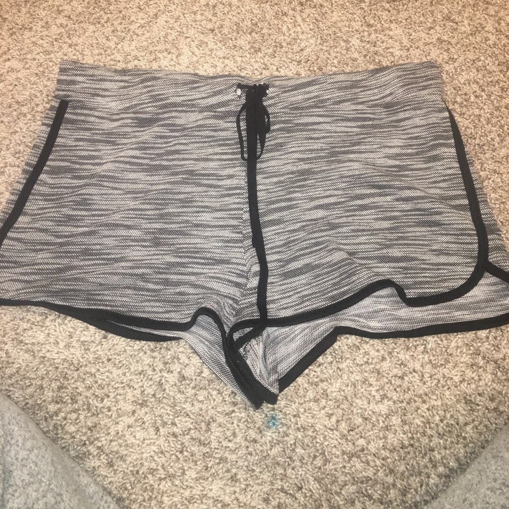 grey and black shorts