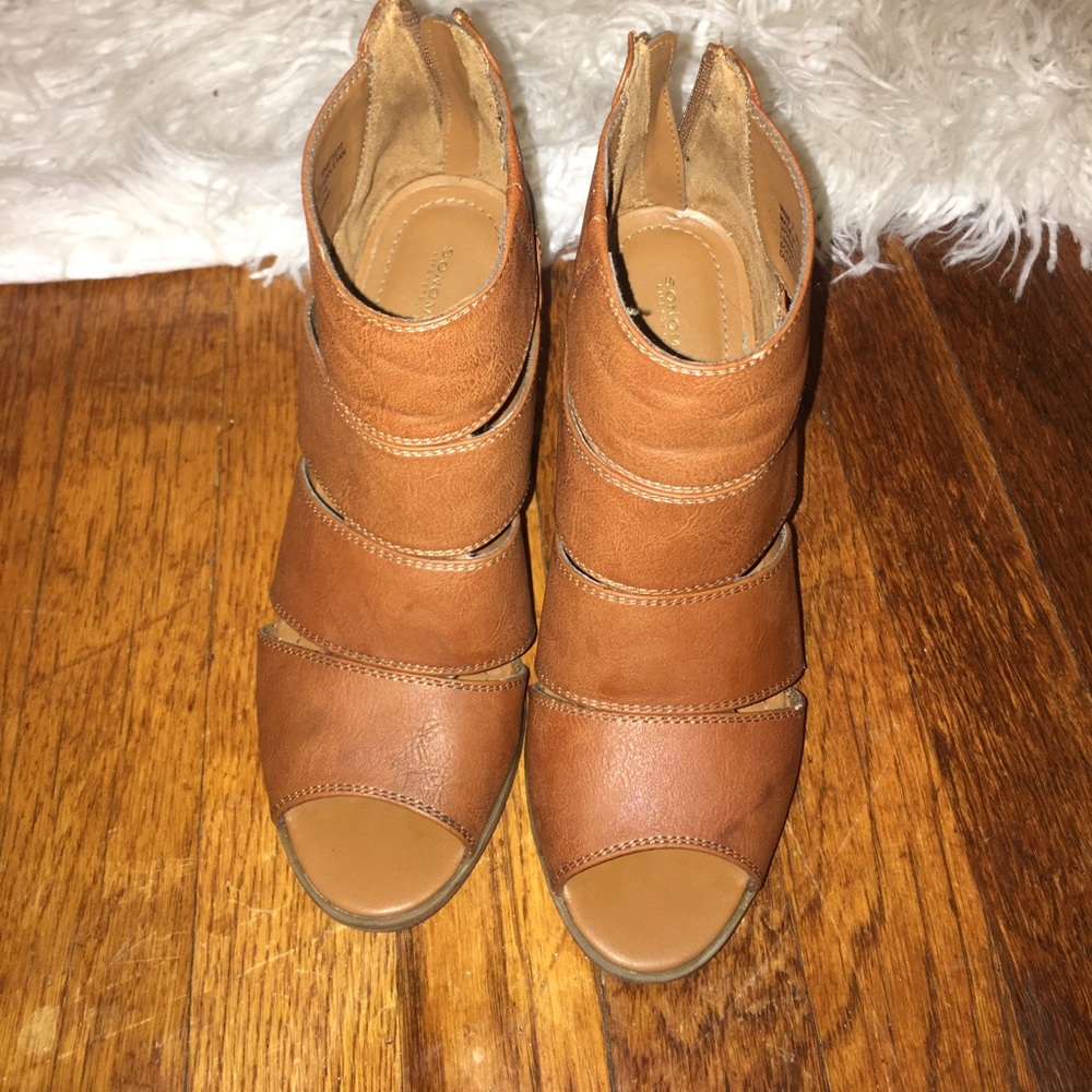 Brown booties heels
