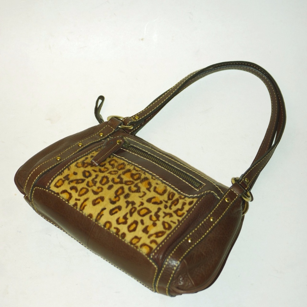 FOSSIL Haircalf Leopard Print Leather Satchel Bag