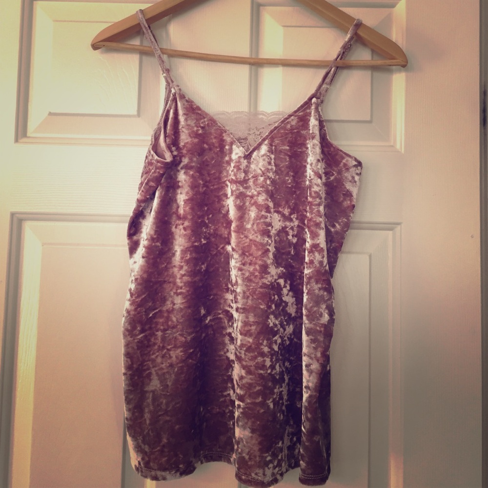 Pink Rose Crushed Velvet Lace Camisole Small S