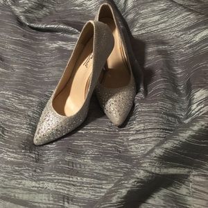 Silver heel shoes with shine