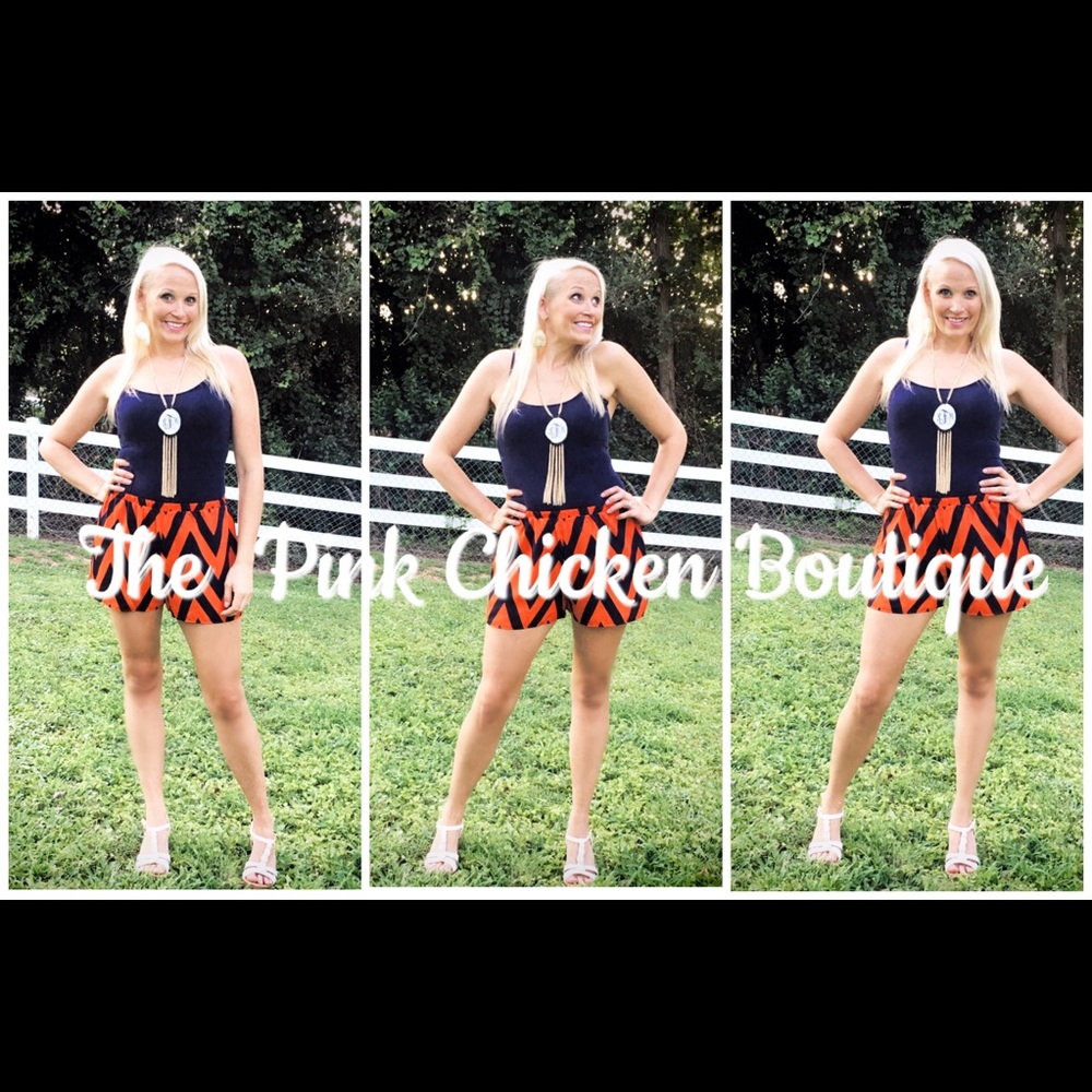 Navy blue and orange chevron shorts