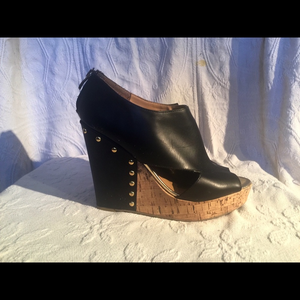 Madison leather  peep toe studded heel wedge