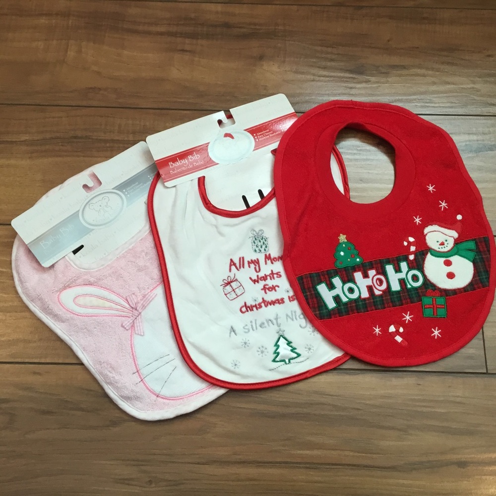 3 HOLIDAY BIBS- ALL NEW BUT 2 WITH TAGS