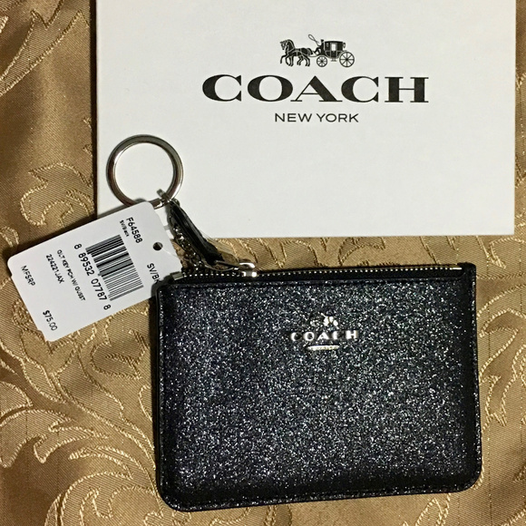 Coach Handbags - NWT😍😘COACH KEY POUCH BLK/SILVER GLITTER💝❤️💖