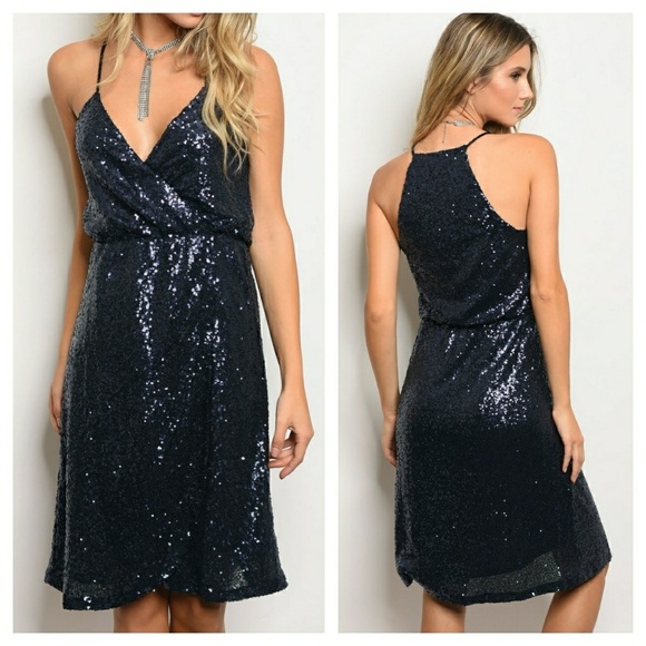 1 left, Small. navy sequin cocktail dress - Picture 2 of 3