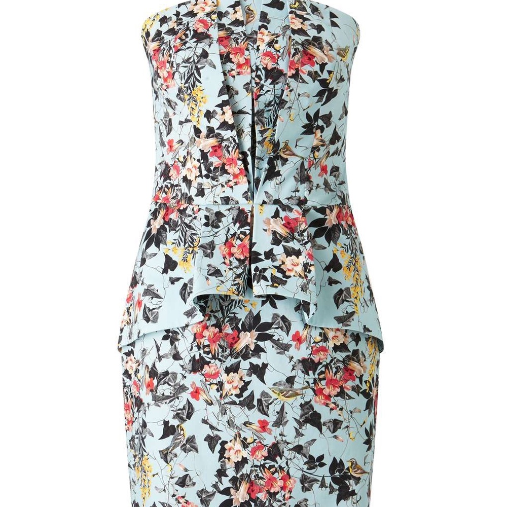 Light blue floral strapless dress