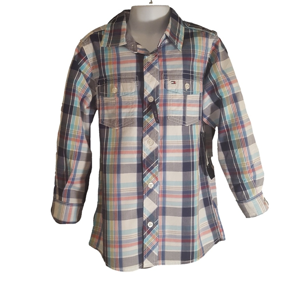 Tommy Hilfiger Blue and White Plaid Button Up