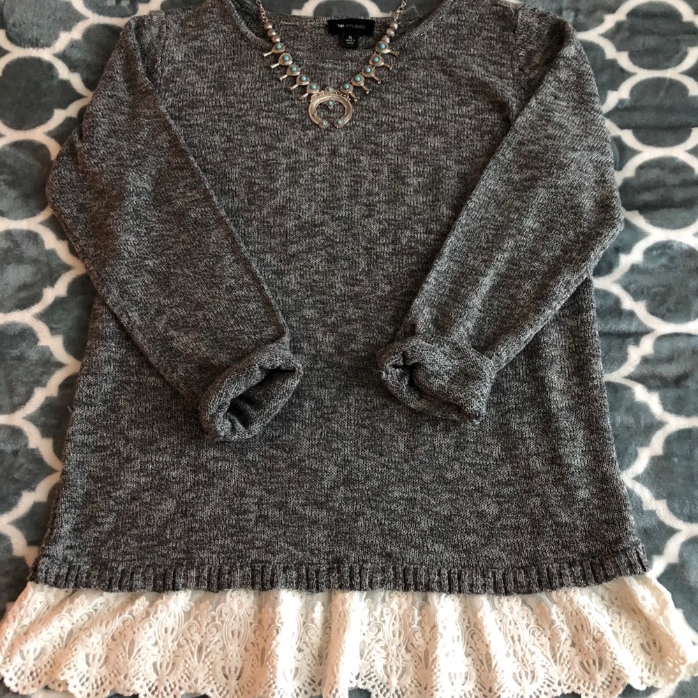 AB Studio Sweater w/ Lace Hem