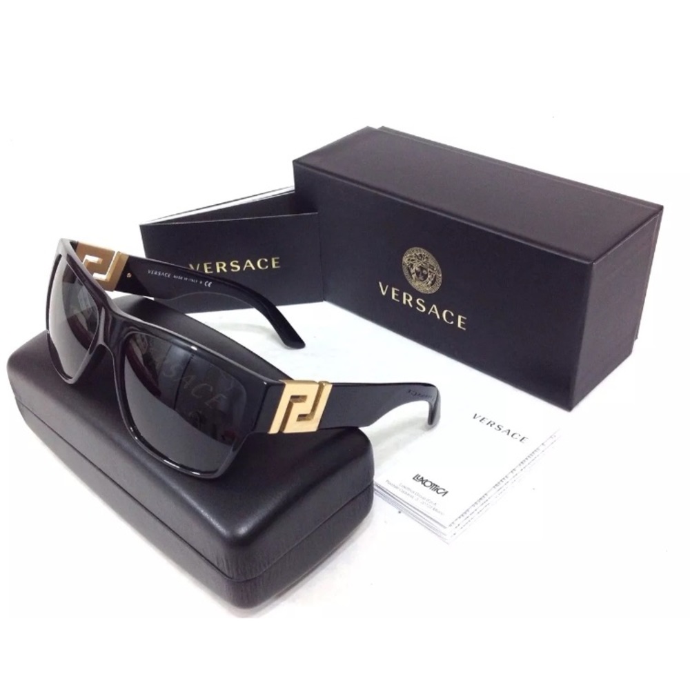 Authentic VERSACE Black Sunglasses Gold Greek Key