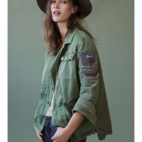 Free People Jackets & Blazers - Free People Embellished Military Shirt Jacket