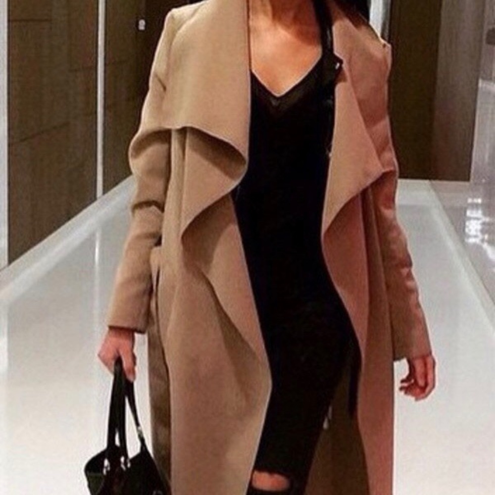 Waterfall camel trench coat
