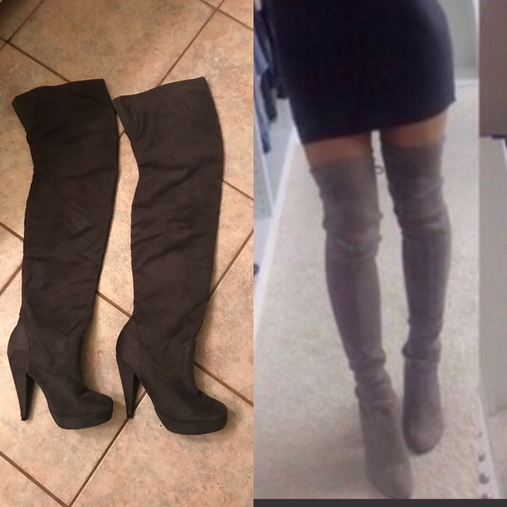 Grey suede boots knee high