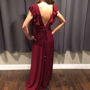 Long red dress stretch Lycra spandex ruffles Xmas