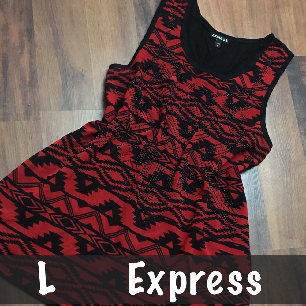 Red & Black Express Aztec Tank Top with rhinestone