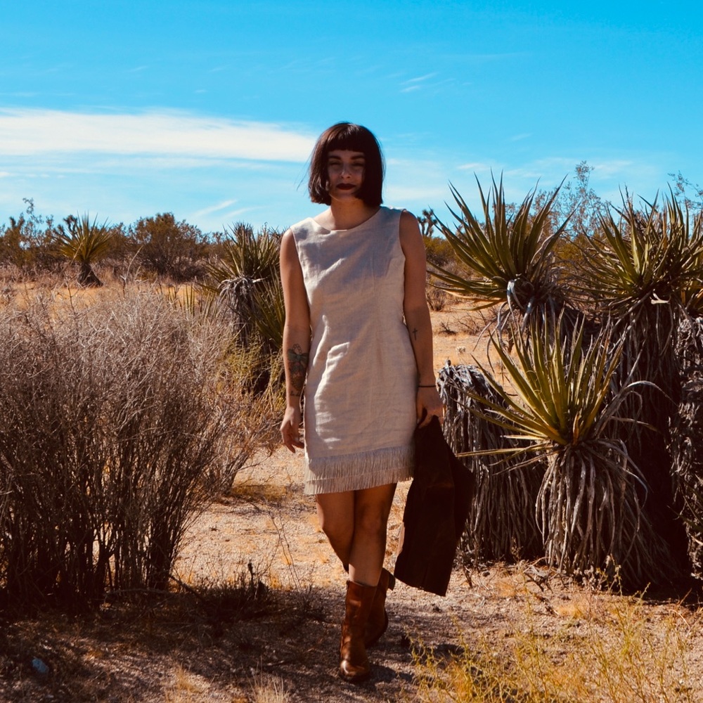 Vintage linen Dress with fringe