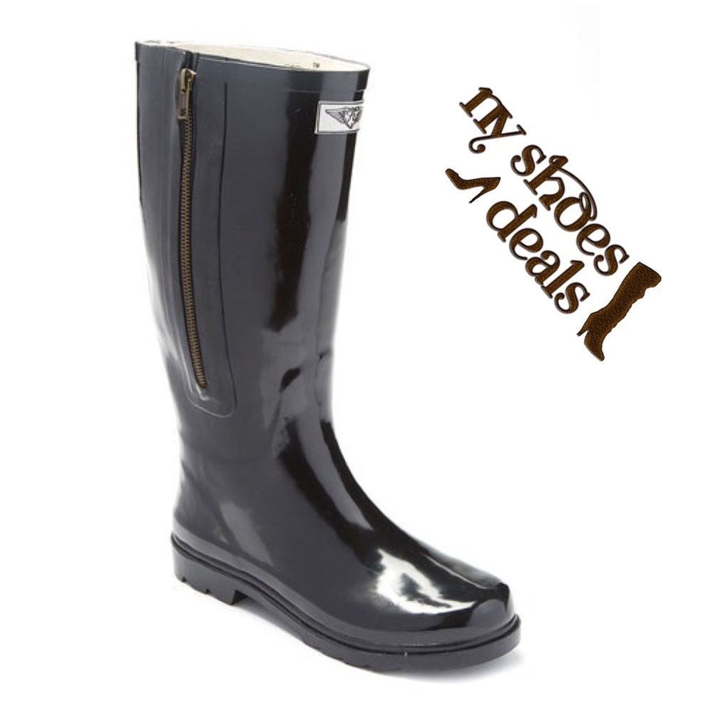 Women Rubber Rainboots w/ Side-Zipper Decor, Black - Picture 2 of 3