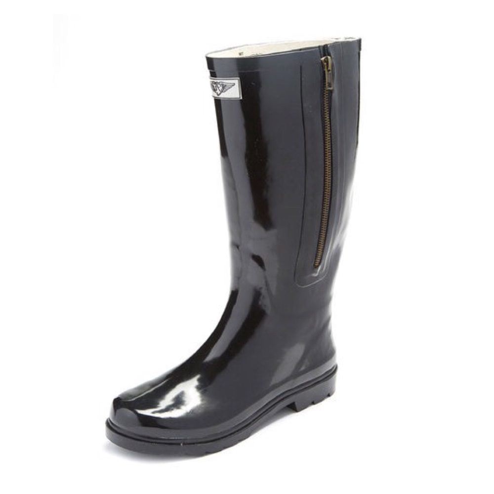 Women Rubber Rainboots w/ Side-Zipper Decor, Black - Picture 3 of 3