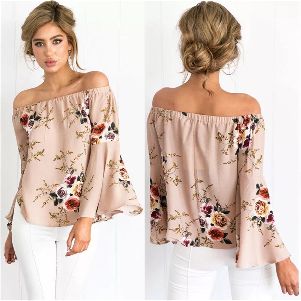 🌷New🌷Boho Floral off the shoulder top - Picture 3 of 8
