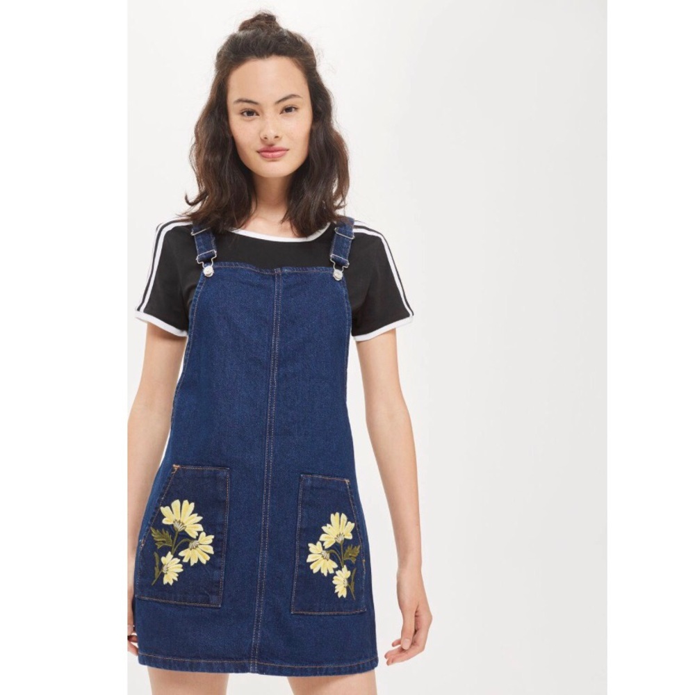 NWT Topshop floral denim pinafore dress