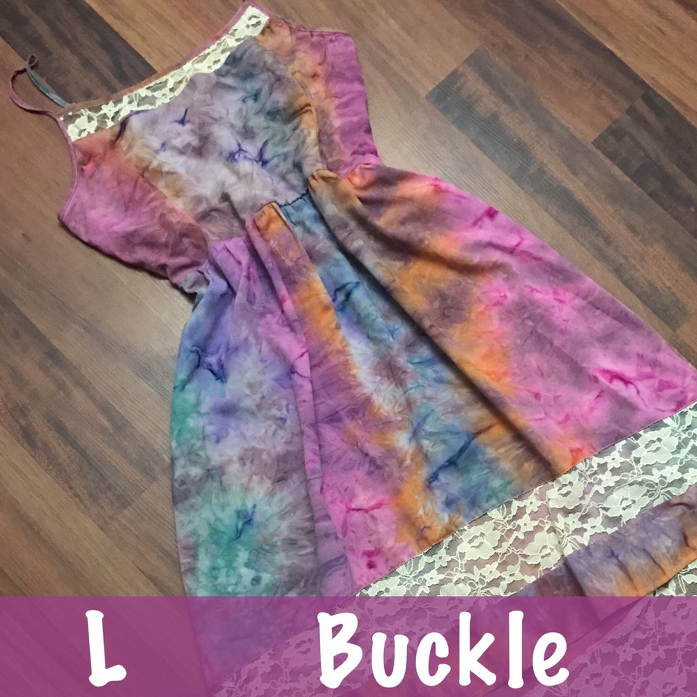 Stunning Buckle Tye Dye & Lace High Low Tank Dress