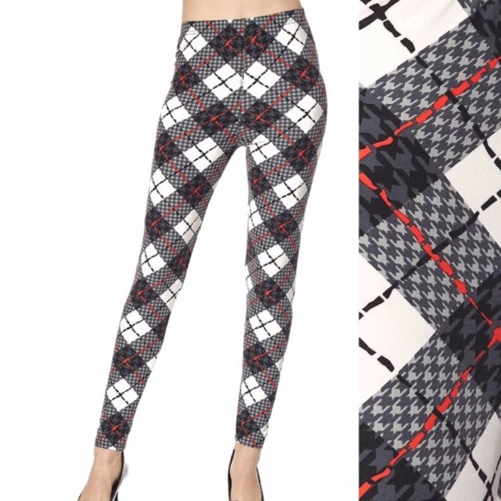 Last One❗️HOT!Soft Plaid Leggings Black/White/RED