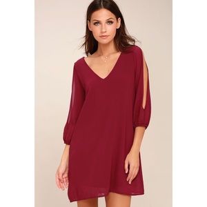Lulu’s Shifting Dears Wine Red Long Sleeve Dress