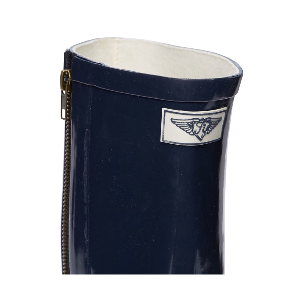 Women Rubber Rain Boots w/ Side-Zipper Decor, Navy - Picture 3 of 3