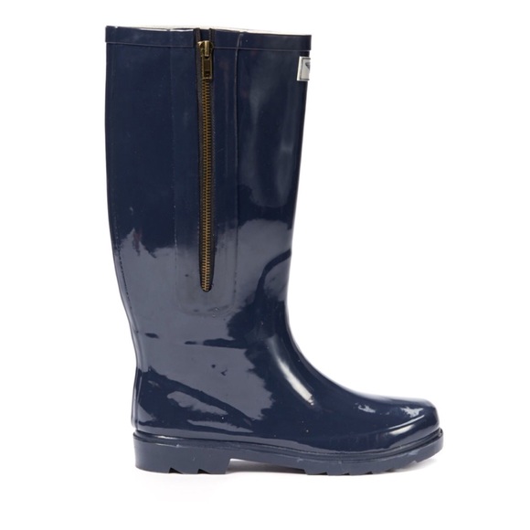 Women Rubber Rain Boots w/ Side-Zipper Decor, Navy - Picture 2 of 3