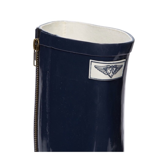 Women Rubber Rain Boots w/ Side-Zipper Decor, Navy - Picture 3 of 3