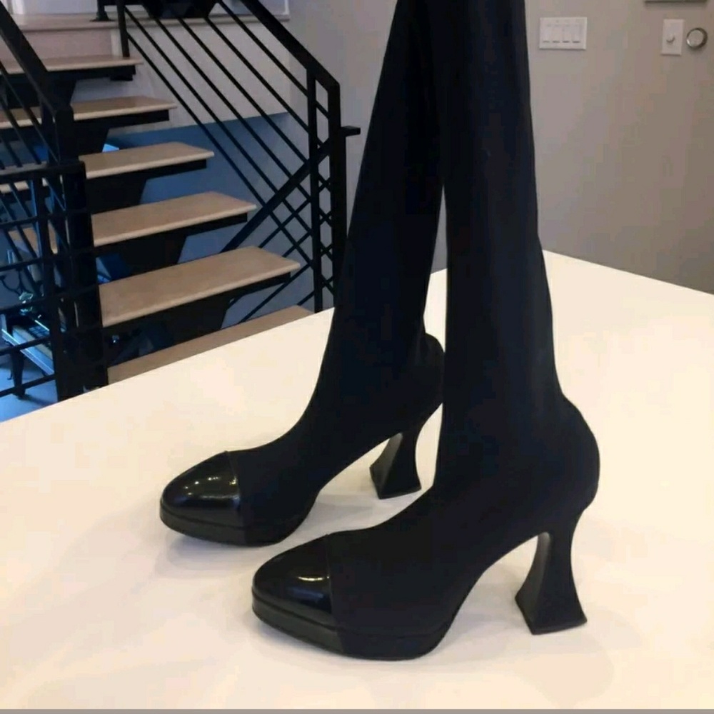 Chanel thigh high stocking boot.