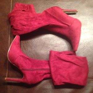 Suede stiletto high-thigh boots pointy toe