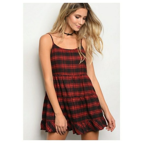 Plaid red & black mini dress - Picture 2 of 3