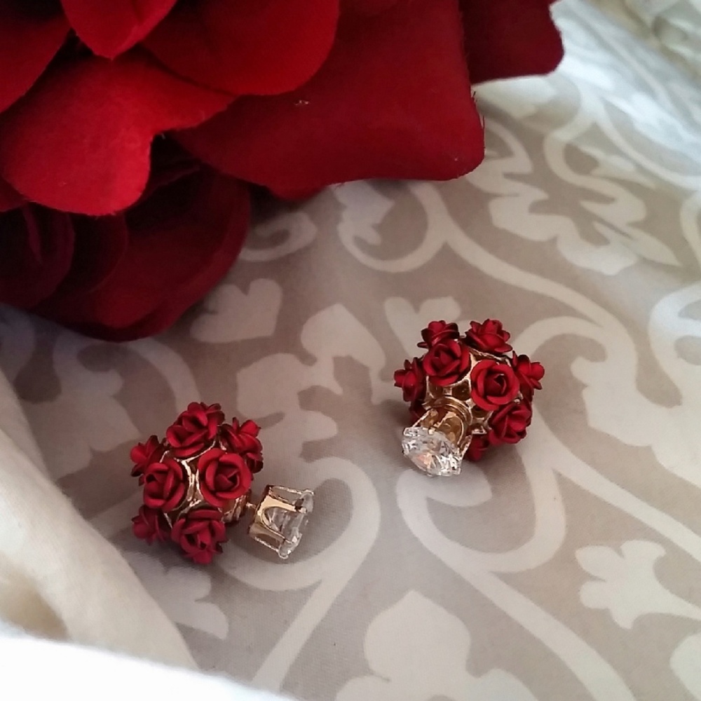 Red Rose Double Stud Earrings