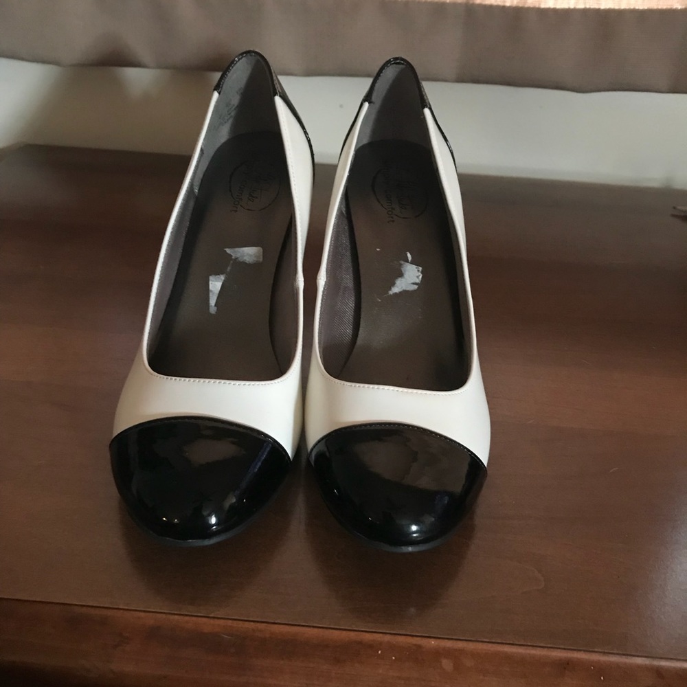 White and black heels