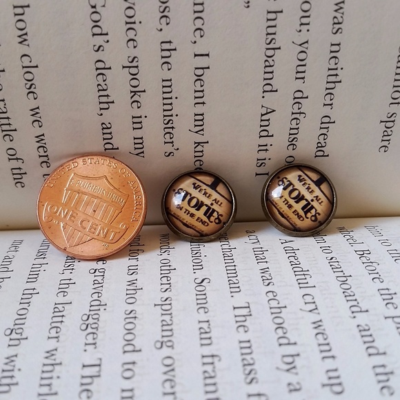 "We're All Stories In The End" Stud Earrings - Picture 2 of 5