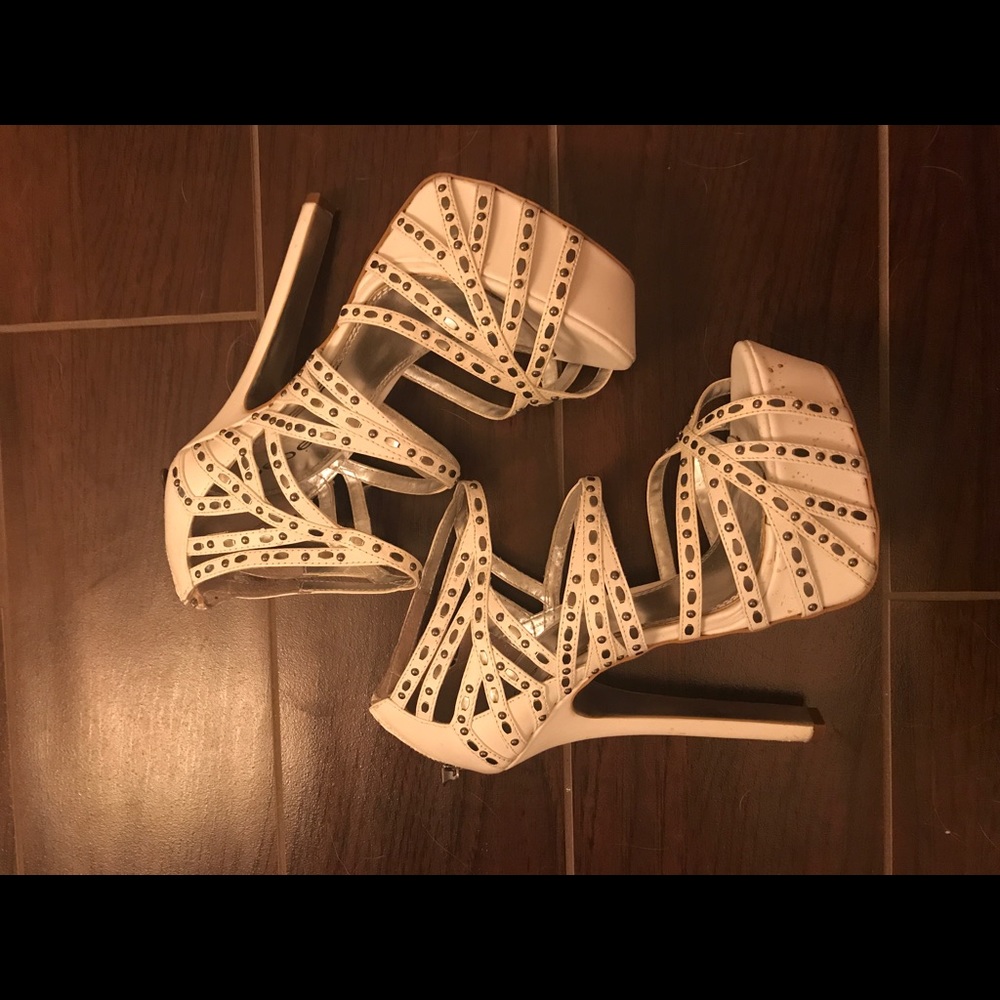 Studded white BeBe heels