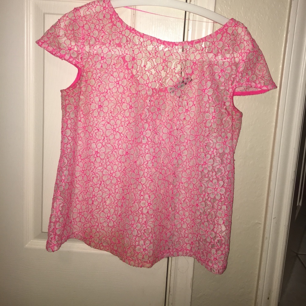 Sheer pink and white lace top with zipper