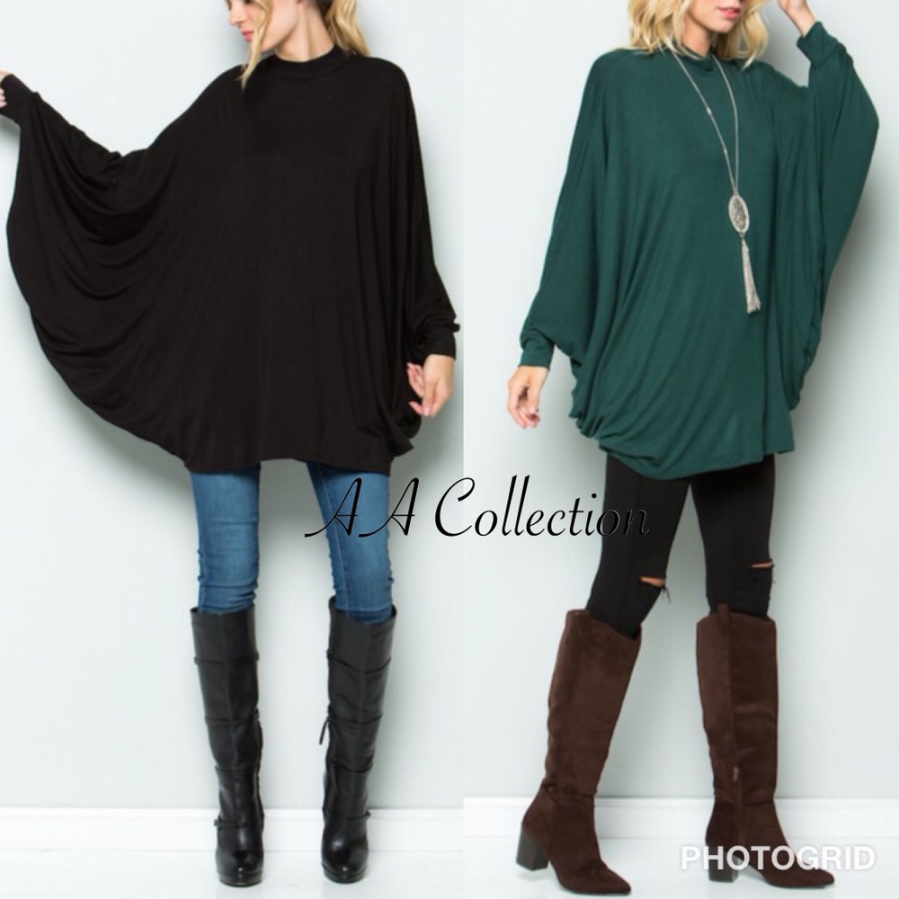 Long dolman sleeves drape Poncho top tunic dress - Picture 4 of 8